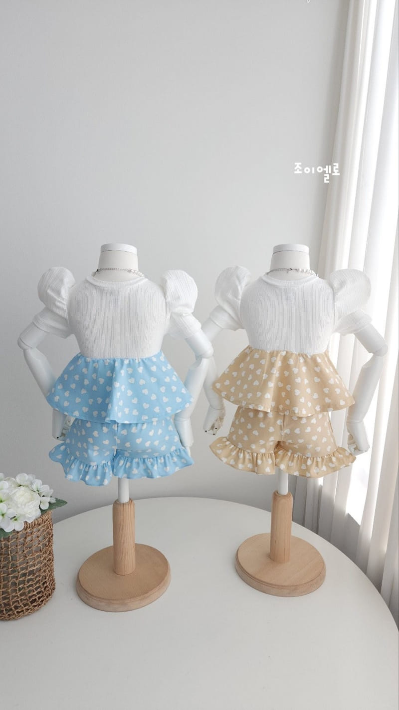 Joy ello - Korean Children Fashion - #stylishchildhood - Heart Hool Top Bottom Set - 2