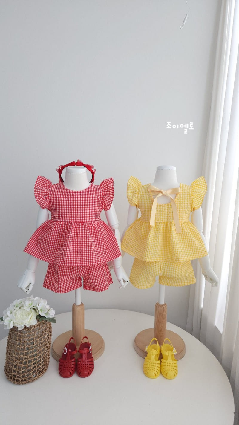 Joy ello - Korean Children Fashion - #stylishchildhood - Check Butterfly Top Bottom Set