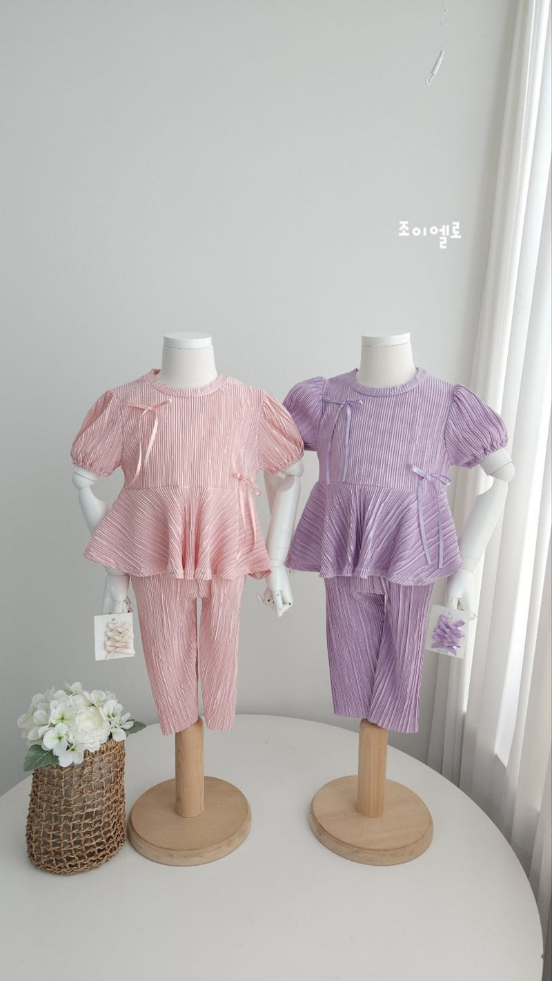 Joy ello - Korean Children Fashion - #todddlerfashion - Ribbon Pleats Top Bottom Set