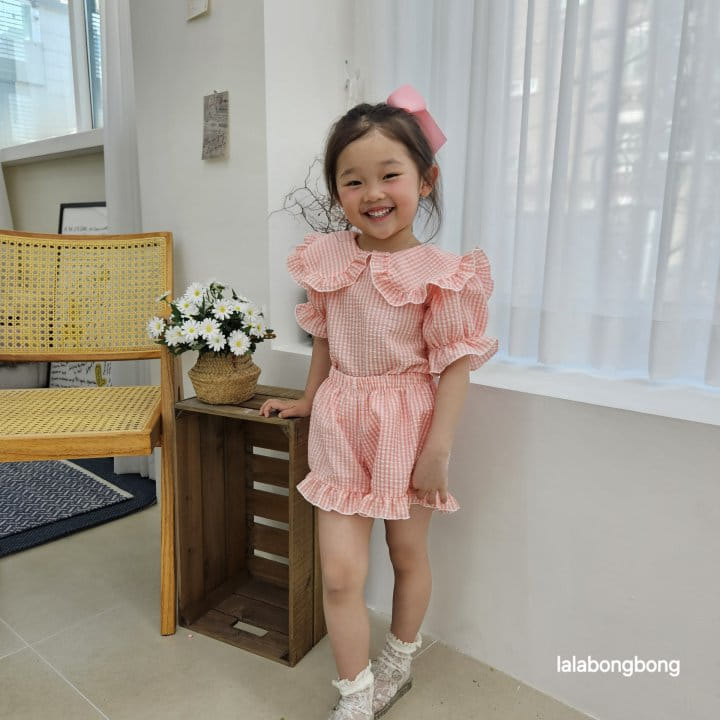 Lalabongbong - Korean Children Fashion - #childrensboutique - Check Collar Top Bottom Set - 7