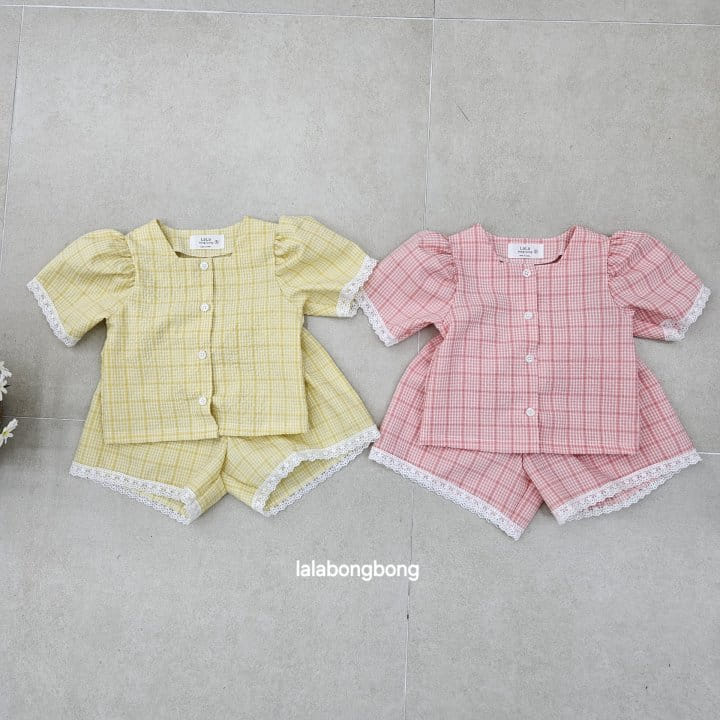 Lalabongbong - Korean Children Fashion - #fashionkids - Check Square Top Bottom Set - 11