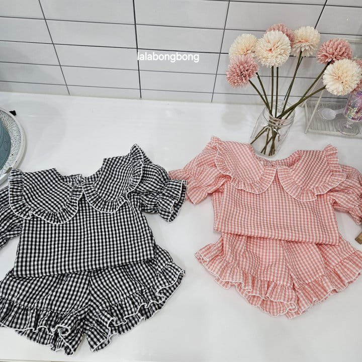 Lalabongbong - Korean Children Fashion - #fashionkids - Check Collar Top Bottom Set - 10