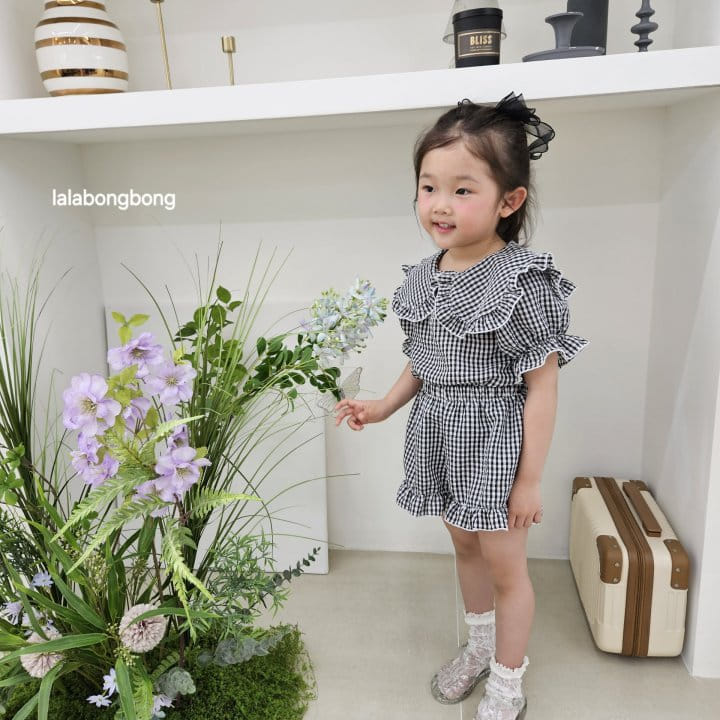 Lalabongbong - Korean Children Fashion - #magicofchildhood - Check Collar Top Bottom Set - 2