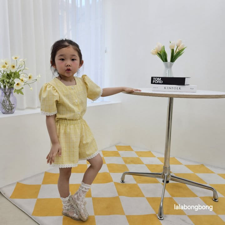 Lalabongbong - Korean Children Fashion - #prettylittlegirls - Check Square Top Bottom Set - 5