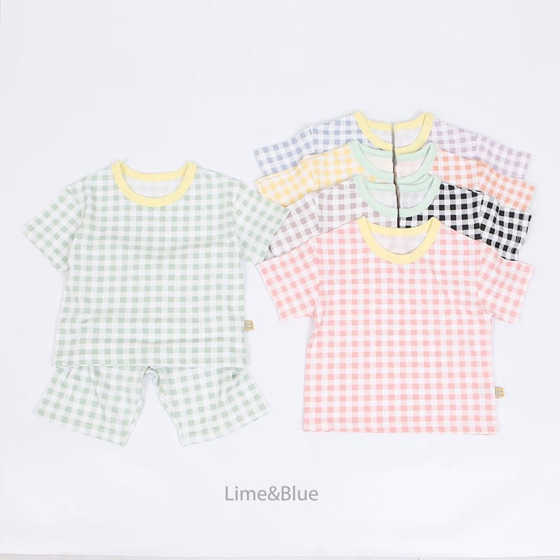 Lime & Blue - Korean Children Fashion - #Kfashion4kids - Summer Check Check Top Bottom Set