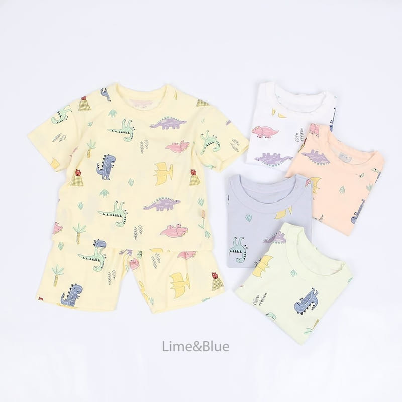 Lime & Blue - Korean Children Fashion - #kidzfashiontrend - New Dino Top Bottom Set - 4