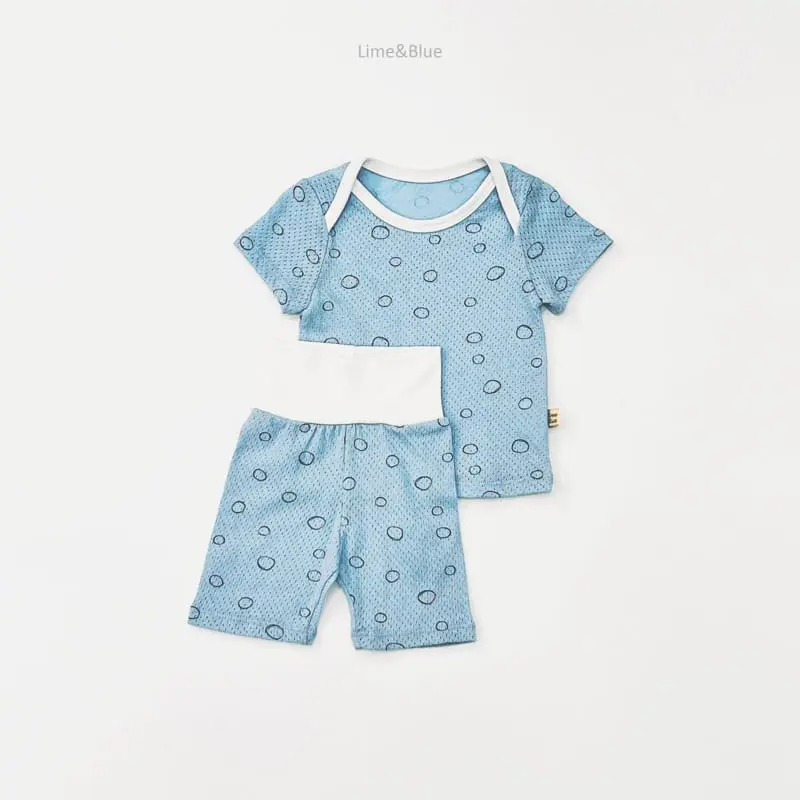 Lime & Blue - Korean Children Fashion - #childofig - Stone C Mesh Baby Top Bottom Set - 7