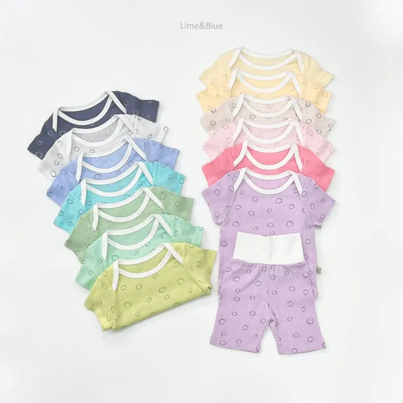 Lime & Blue - Korean Children Fashion - #magicofchildhood - Stone C Mesh Baby Top Bottom Set