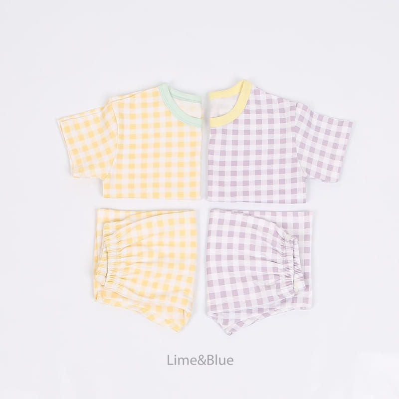 Lime & Blue - Korean Children Fashion - #littlefashionista - Adult Summer Check Check Top Bottom Set - 4