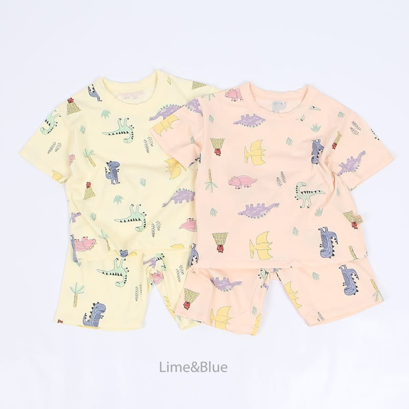 Lime & Blue - Korean Children Fashion - #minifashionista - New Dino Top Bottom Set - 7