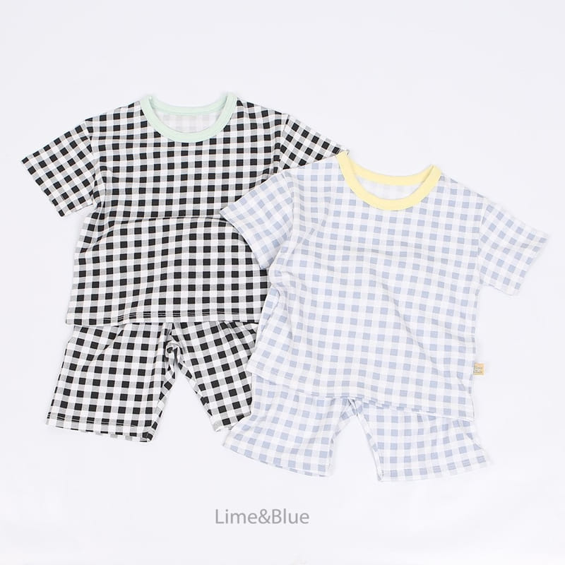 Lime & Blue - Korean Children Fashion - #prettylittlegirls - Summer Check Check Top Bottom Set - 5