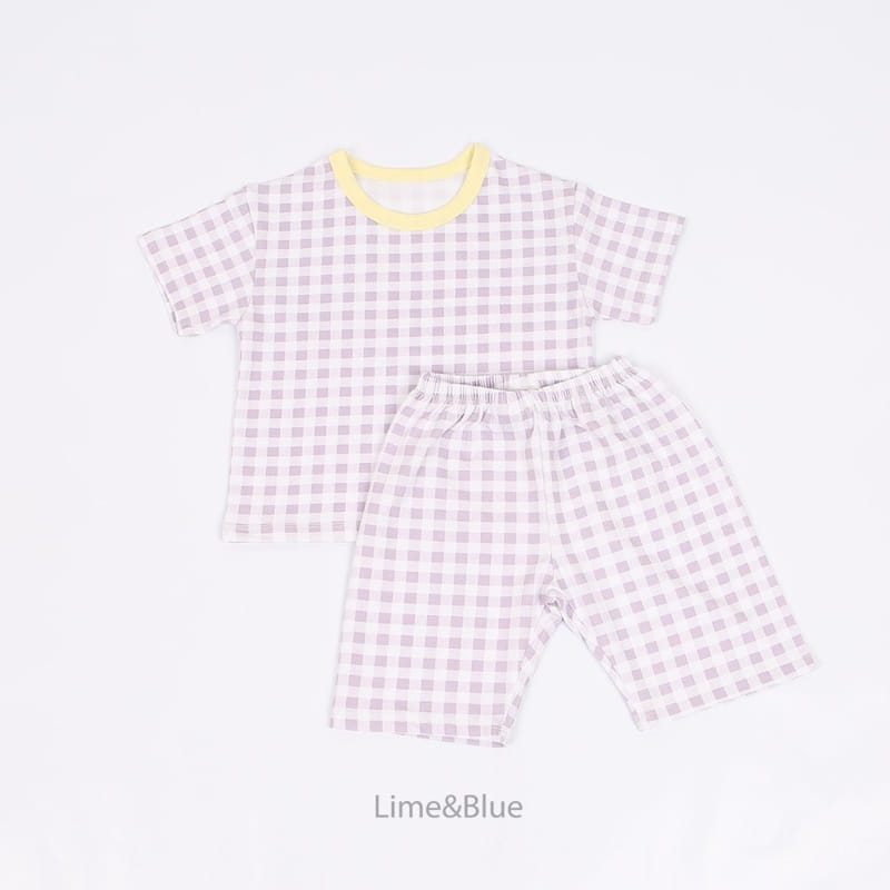 Lime & Blue - Korean Children Fashion - #stylishchildhood - Summer Check Check Top Bottom Set - 8