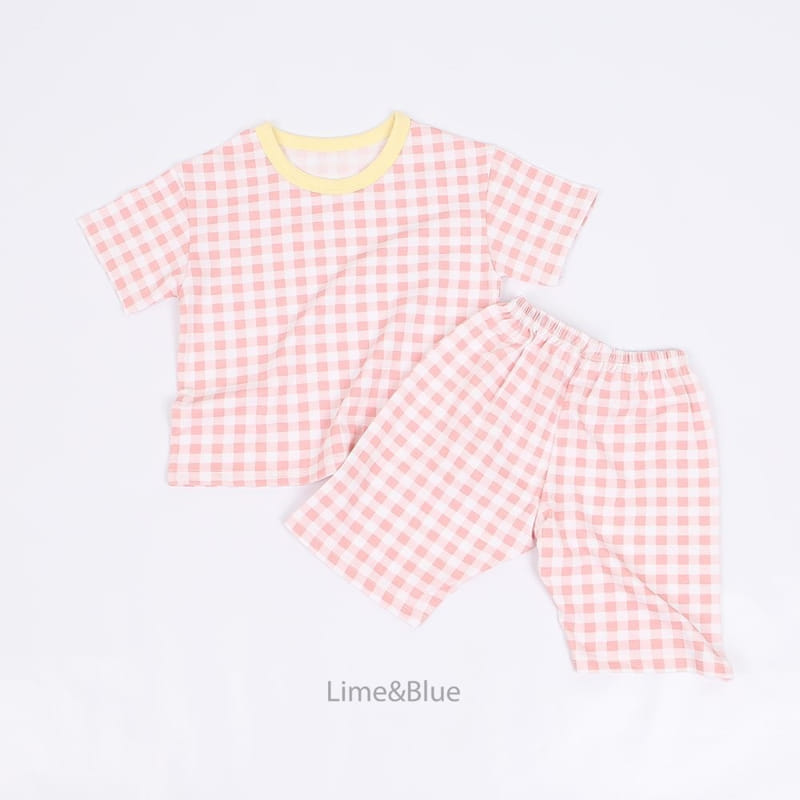 Lime & Blue - Korean Children Fashion - #todddlerfashion - Adult Summer Check Check Top Bottom Set - 7