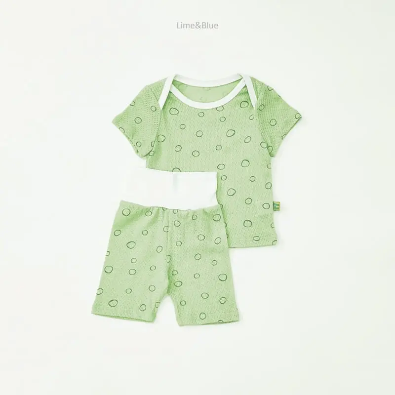 Lime & Blue - Korean Children Fashion - #toddlerclothing - Stone C Mesh Baby Top Bottom Set - 5