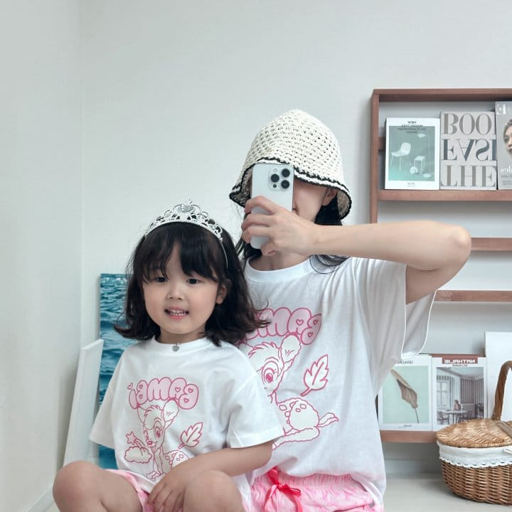 Little Rabbit - Korean Children Fashion - #childrensboutique - B Short Sleeve Pajama Top Bottom Set With Mom