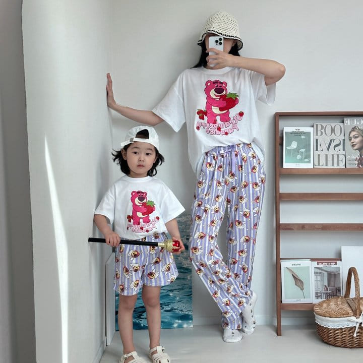 Little Rabbit - Korean Children Fashion - #designkidswear - Strawberry L Pajama Top Bottom Set With Mom