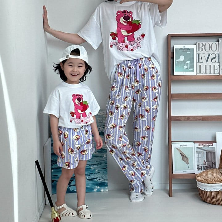 Little Rabbit - Korean Children Fashion - #fashionkids - Strawberry L Pajama Top Bottom Set With Mom - 3