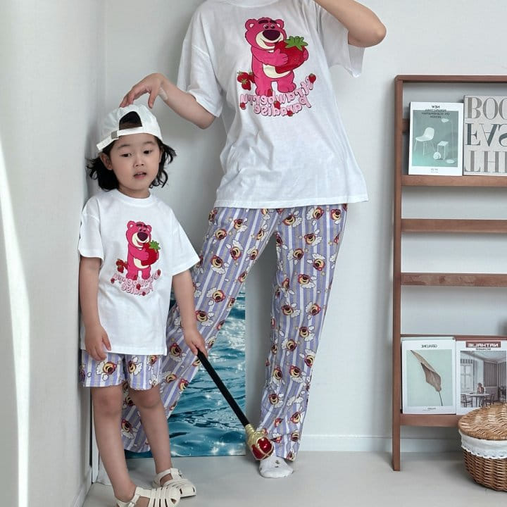 Little Rabbit - Korean Children Fashion - #fashionkids - Strawberry L Pajama Top Bottom Set With Mom - 4