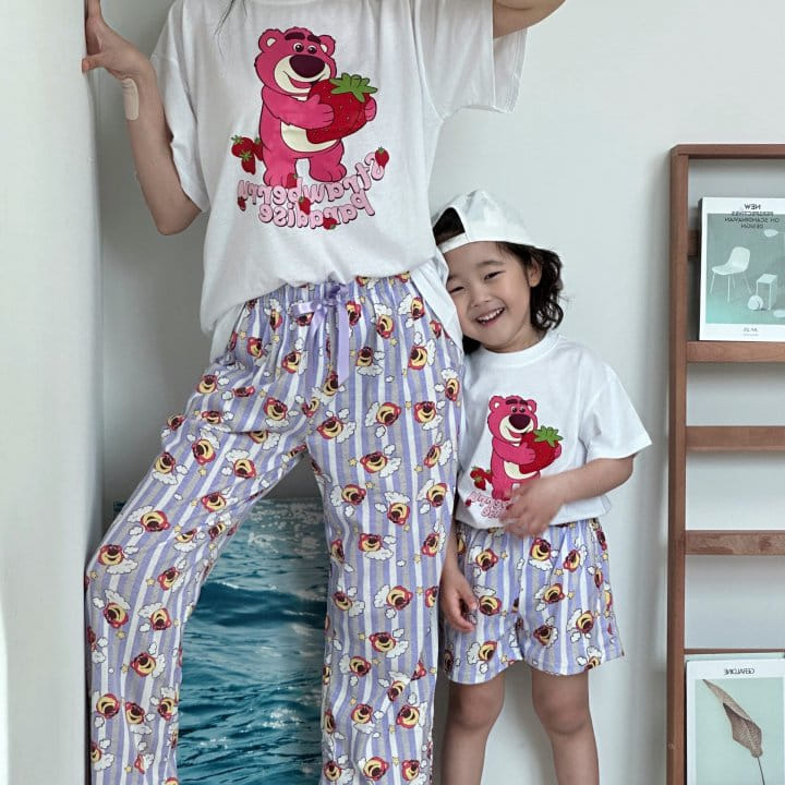 Little Rabbit - Korean Children Fashion - #kidzfashiontrend - Strawberry L Pajama Top Bottom Set With Mom - 6