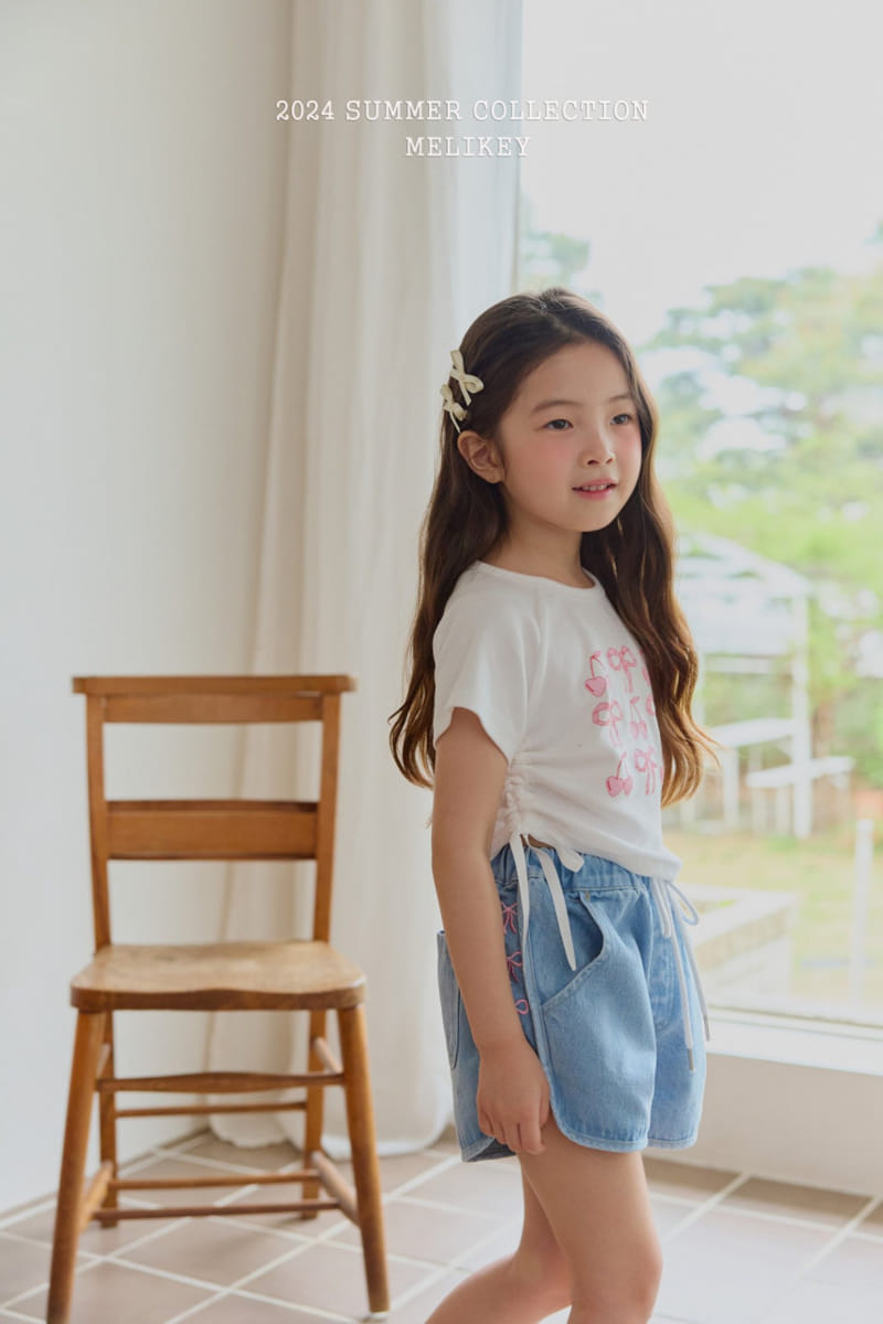 Melikey - Korean Children Fashion - #kidsstore - Ribbon Denim Shorts - 11