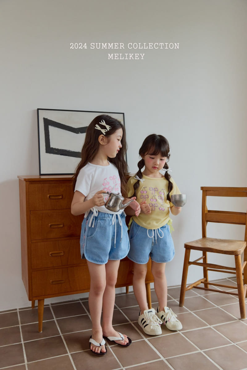 Melikey - Korean Children Fashion - #toddlerclothing - Ribbon Denim Shorts - 4