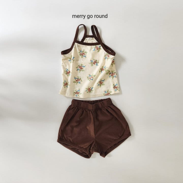 Merry Go Round - Korean Children Fashion - #toddlerclothing - Flower Sleeveless Top Bottom Set - 5