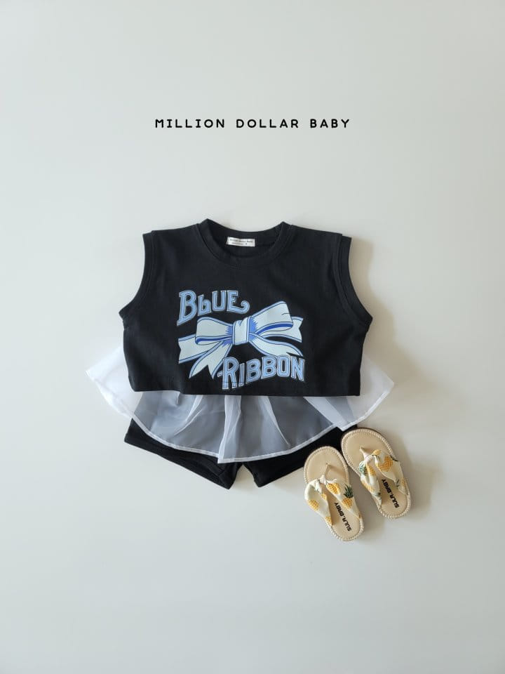 Million Dollar Baby - Korean Children Fashion - #littlefashionista - Blue Ribbon Top Bottom Set - 2