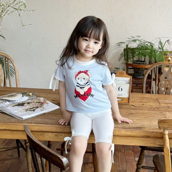 Mini mellow - Korean Children Fashion - #magicofchildhood - Bear Ribbon Sleeve Tee