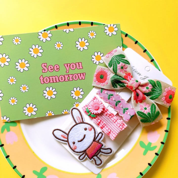 Mins - Korean Children Fashion - #Kfashion4kids - Pink Rabbit Hair Pin Set - 2