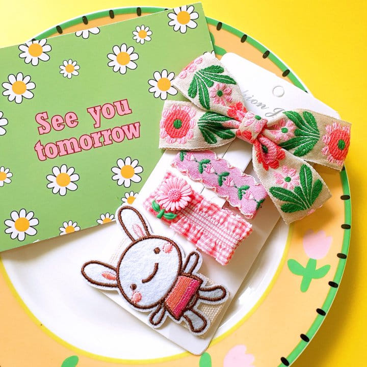 Mins - Korean Children Fashion - #littlefashionista - Pink Rabbit Hair Pin Set - 3