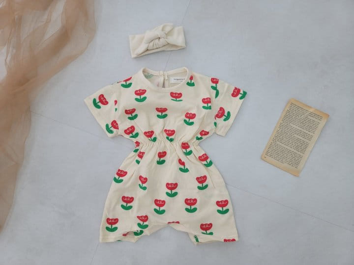 Moran - Korean Baby Fashion - #babyootd - Tuplip Body Suit Hair Band Set - 2