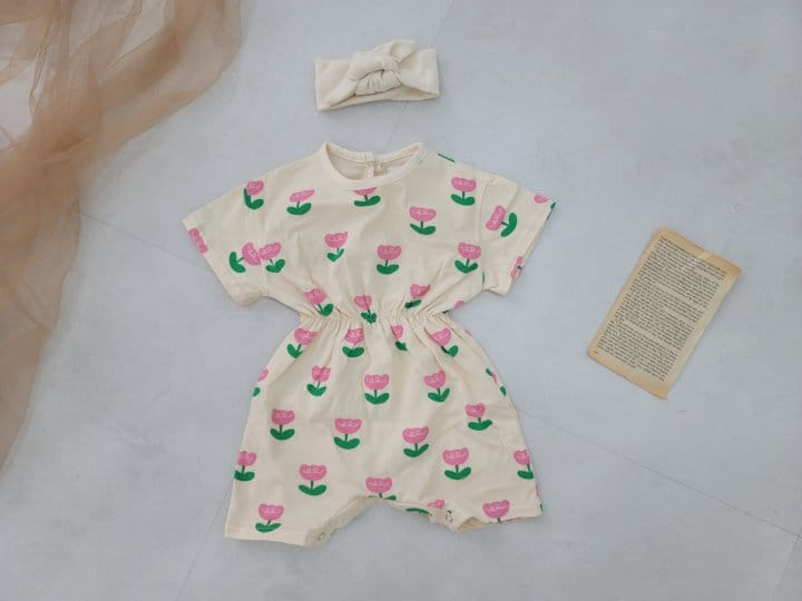 Moran - Korean Baby Fashion - #babyoutfit - Tuplip Body Suit Hair Band Set - 3