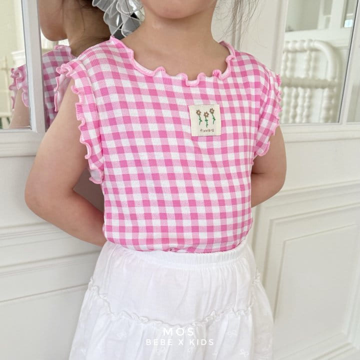 Mos Bebe - Korean Children Fashion - #prettylittlegirls - Flower Check Sleeveless Tee - 4