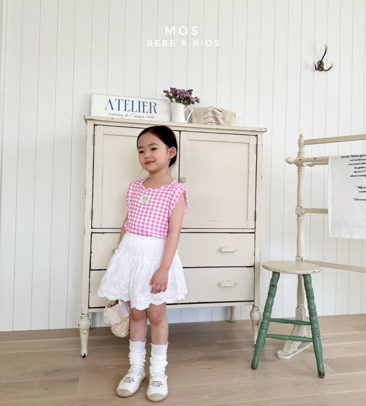 Mos Bebe - Korean Children Fashion - #toddlerclothing - Flower Check Sleeveless Tee - 5