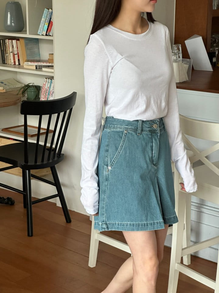 Ohao - Korean Women Fashion - #momslook - Denim Skirt Pants - 4