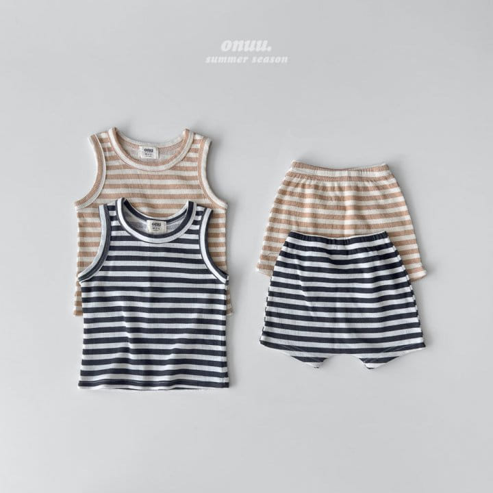 Onu - Korean Children Fashion - #discoveringself - Waffle Long Sleeveless Top Bottom Set