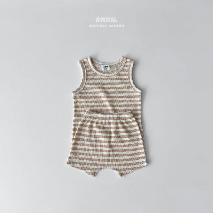 Onu - Korean Children Fashion - #kidsshorts - Waffle Long Sleeveless Top Bottom Set - 3