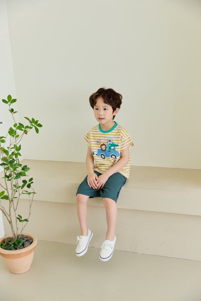 Orange Mom - Korean Children Fashion - #kidsshorts - Dinosaur Car Tee - 4