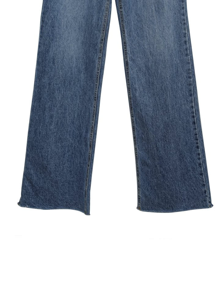 Paper Moon - Korean Women Fashion - #momslook - Classic Raw Cut Wide Fit Mid Blue Jeans - 8