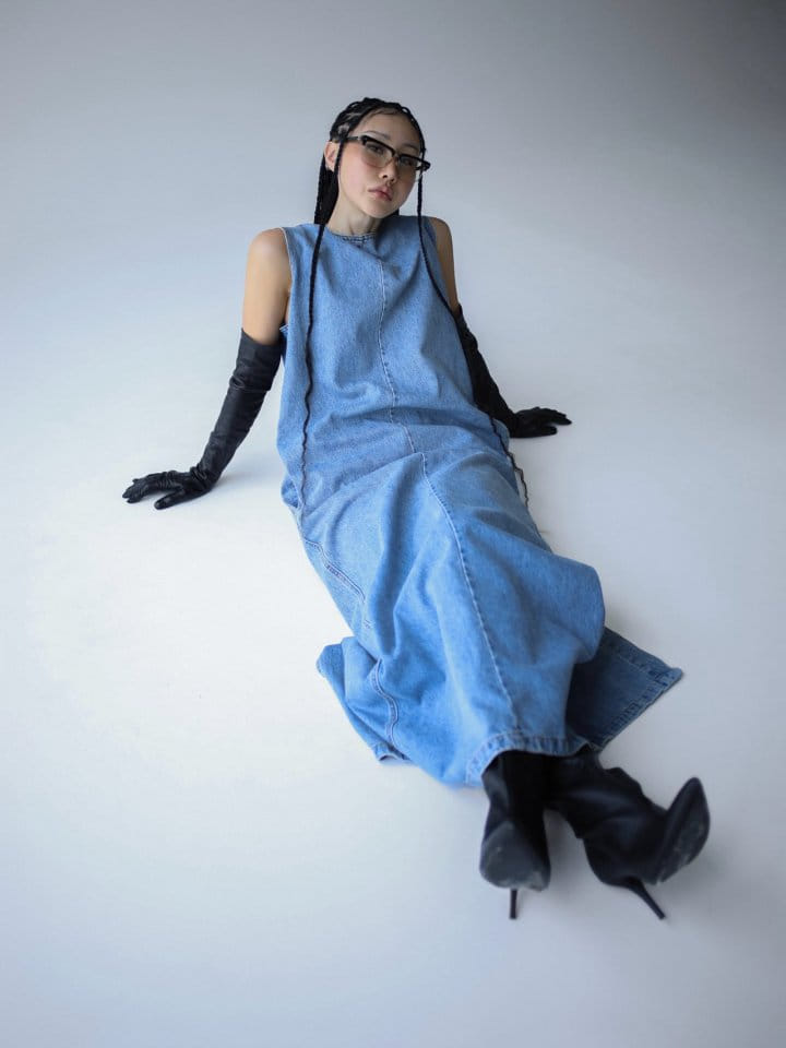 Paper Moon - Korean Women Fashion - #womensfashion - Blue Denim Sleeveless Maxi One-Piece - 4