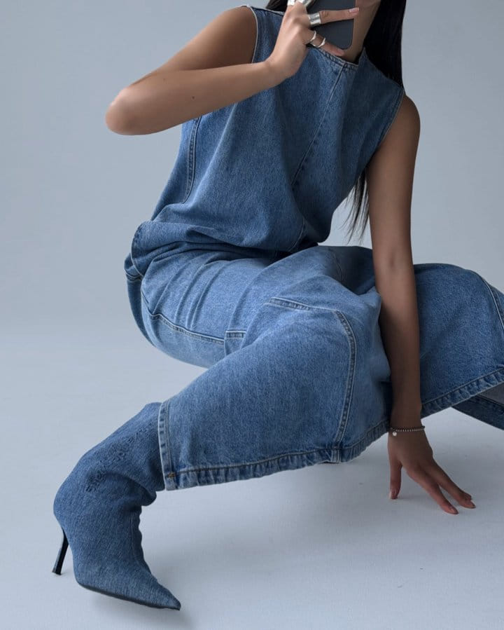 Paper Moon - Korean Women Fashion - #momslook - Blue Denim Sleeveless Maxi One-Piece - 8