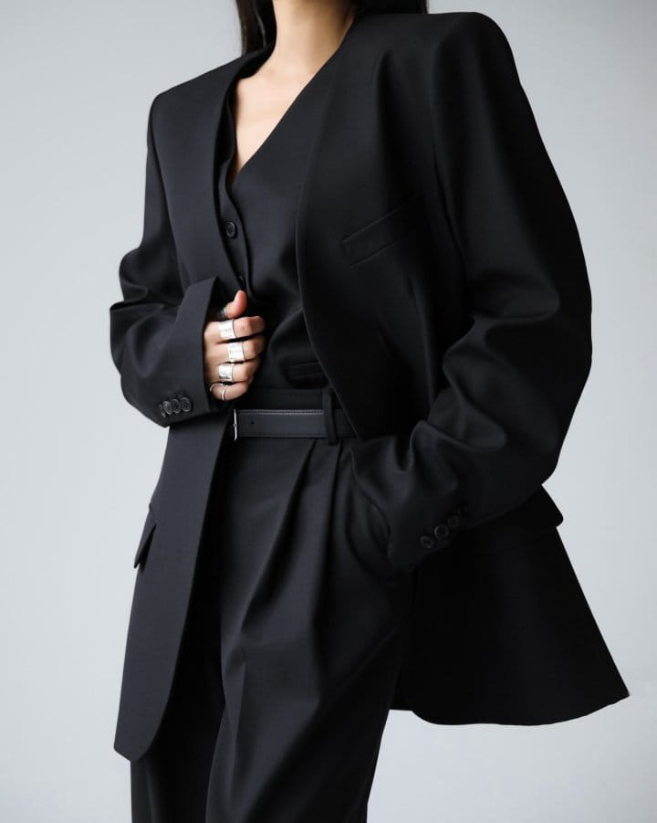 Paper Moon - Korean Women Fashion - #momslook - Sharkskin Fabric Collaless Oversized Set Up Blazer