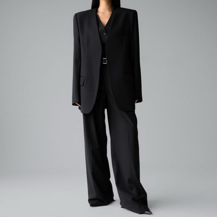 Paper Moon - Korean Women Fashion - #momslook - Sharkskin Fabric Collaless Oversized Set Up Blazer - 3