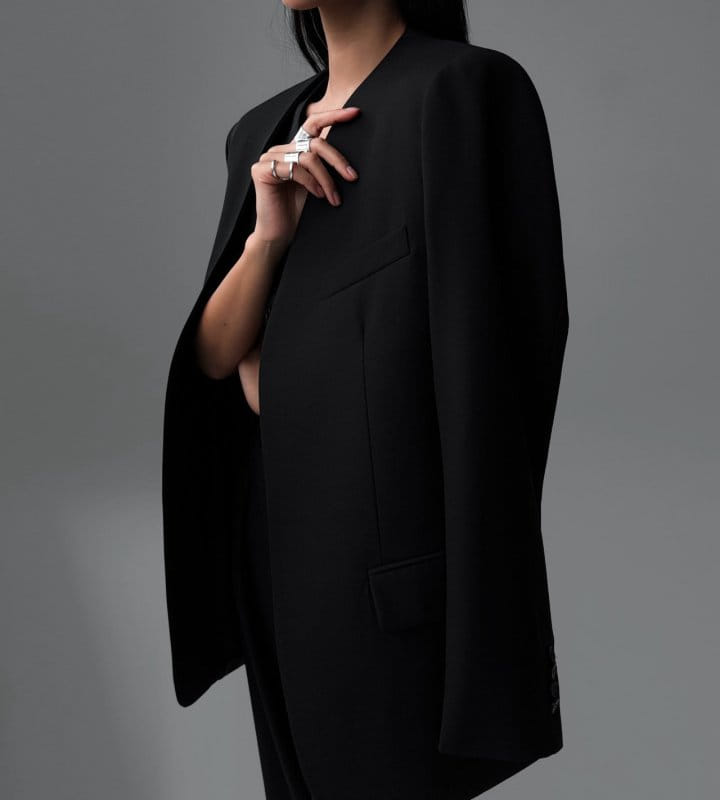 Paper Moon - Korean Women Fashion - #momslook - Sharkskin Fabric Collaless Oversized Set Up Blazer - 6