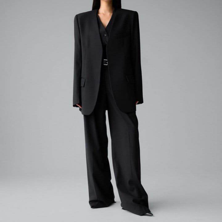 Paper Moon - Korean Women Fashion - #momslook - Sharkskin Fabric Collaless Oversized Set Up Blazer - 7