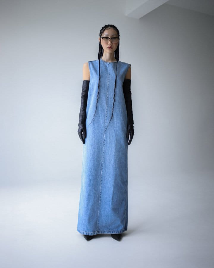 Paper Moon - Korean Women Fashion - #momslook - Blue Denim Sleeveless Maxi One-Piece - 8