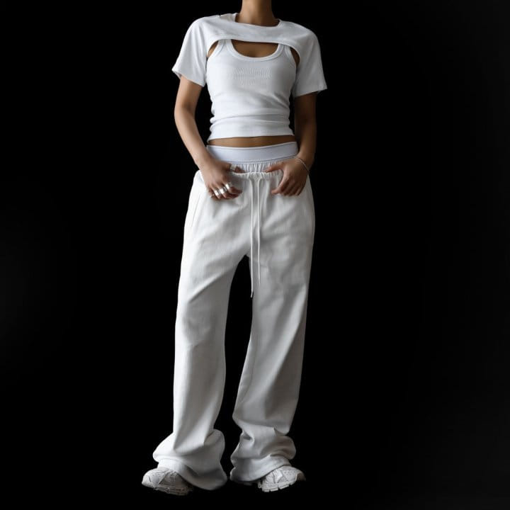 Paper Moon - Korean Women Fashion - #shopsmall - Under Wear Layered Detail Wide Sweat Pants - 3