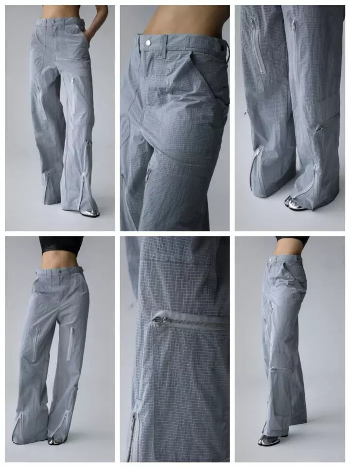 Paper Moon - Korean Women Fashion - #shopsmall - Lux Zipped Detail Ripstop Wide Trousers - 4