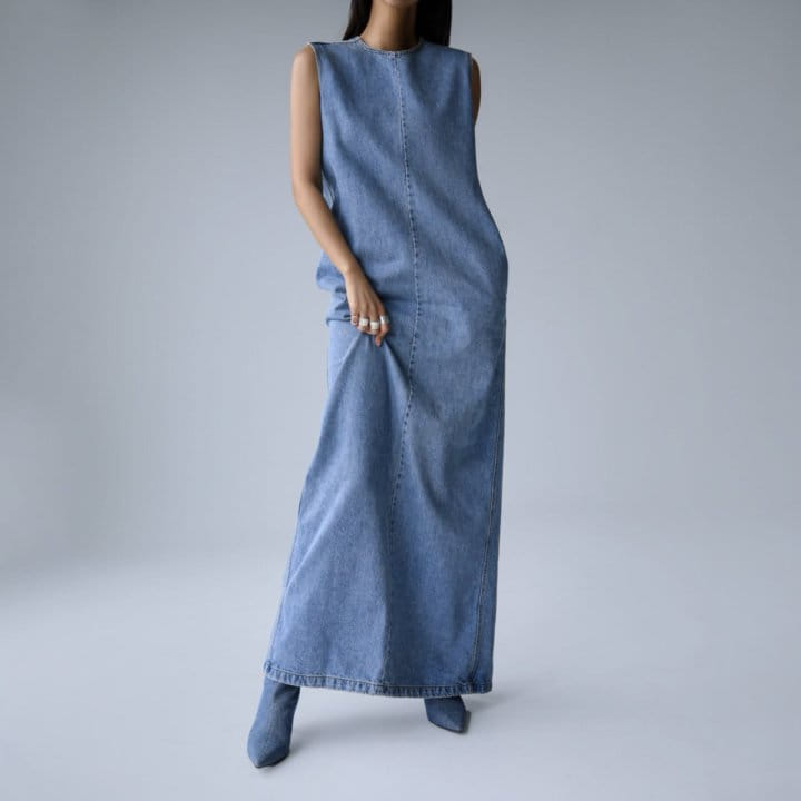 Paper Moon - Korean Women Fashion - #vintageinspired - Blue Denim Sleeveless Maxi One-Piece - 10