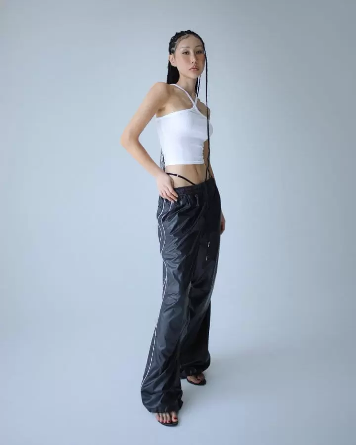 Paper Moon - Korean Women Fashion - #vintageinspired - Soft Vegan L Trimmed Detail Banded Trousers - 6